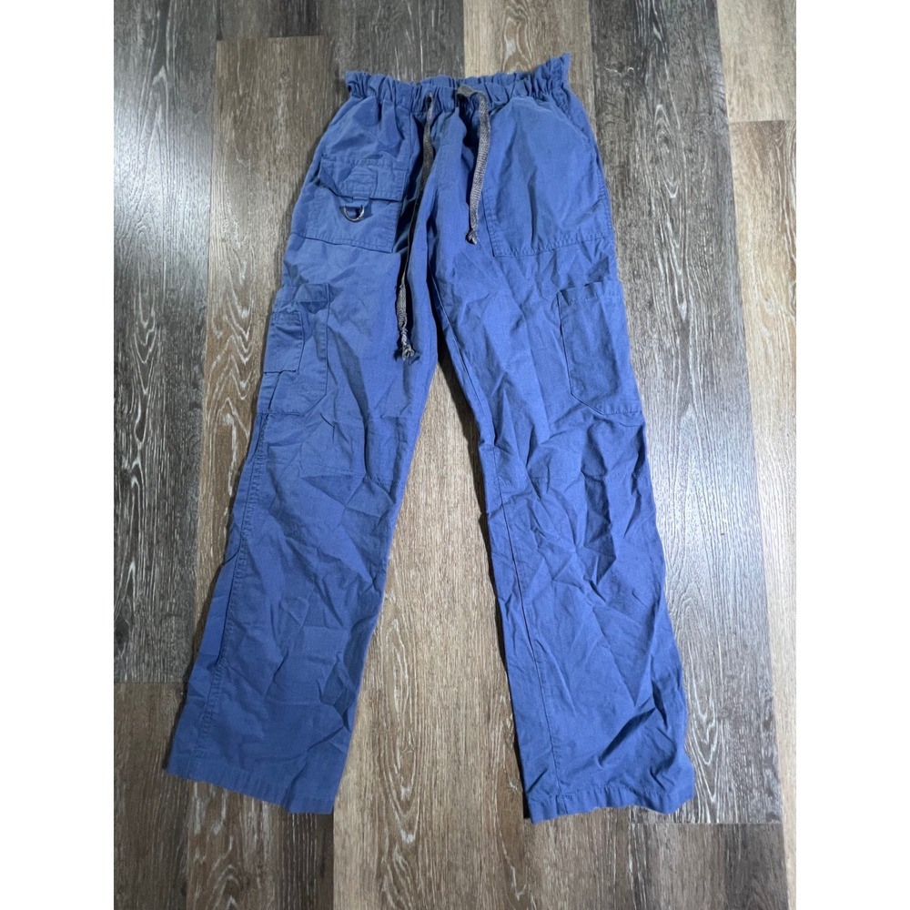 Medgear Scrub Pants Women Size S Blue Cargo Utility Drawstring Elastic Waist